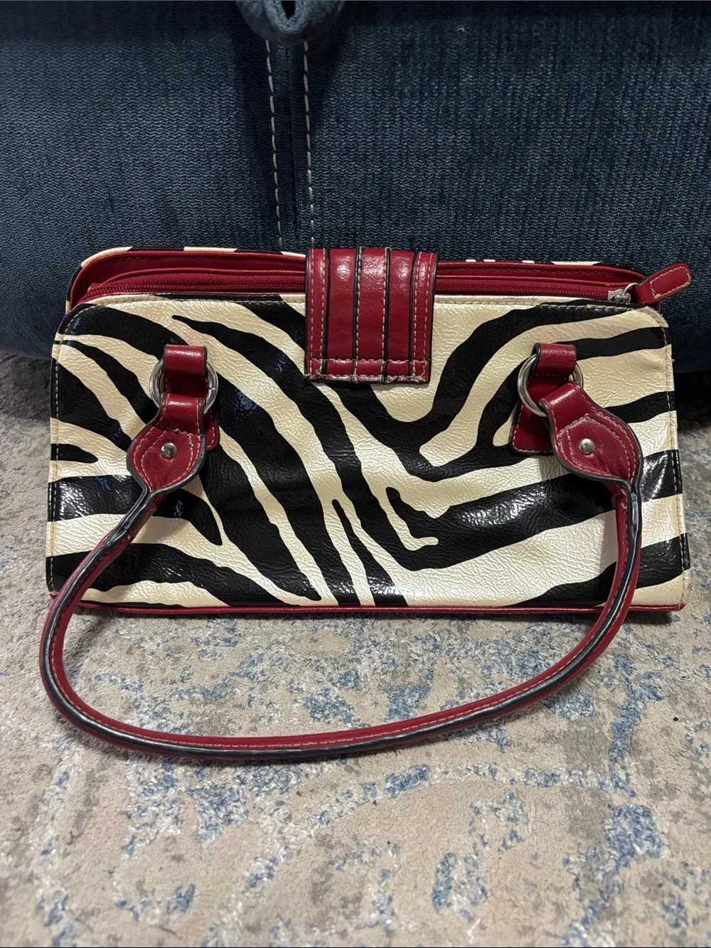 Red and Black Zebra-Print Shoulder Bag